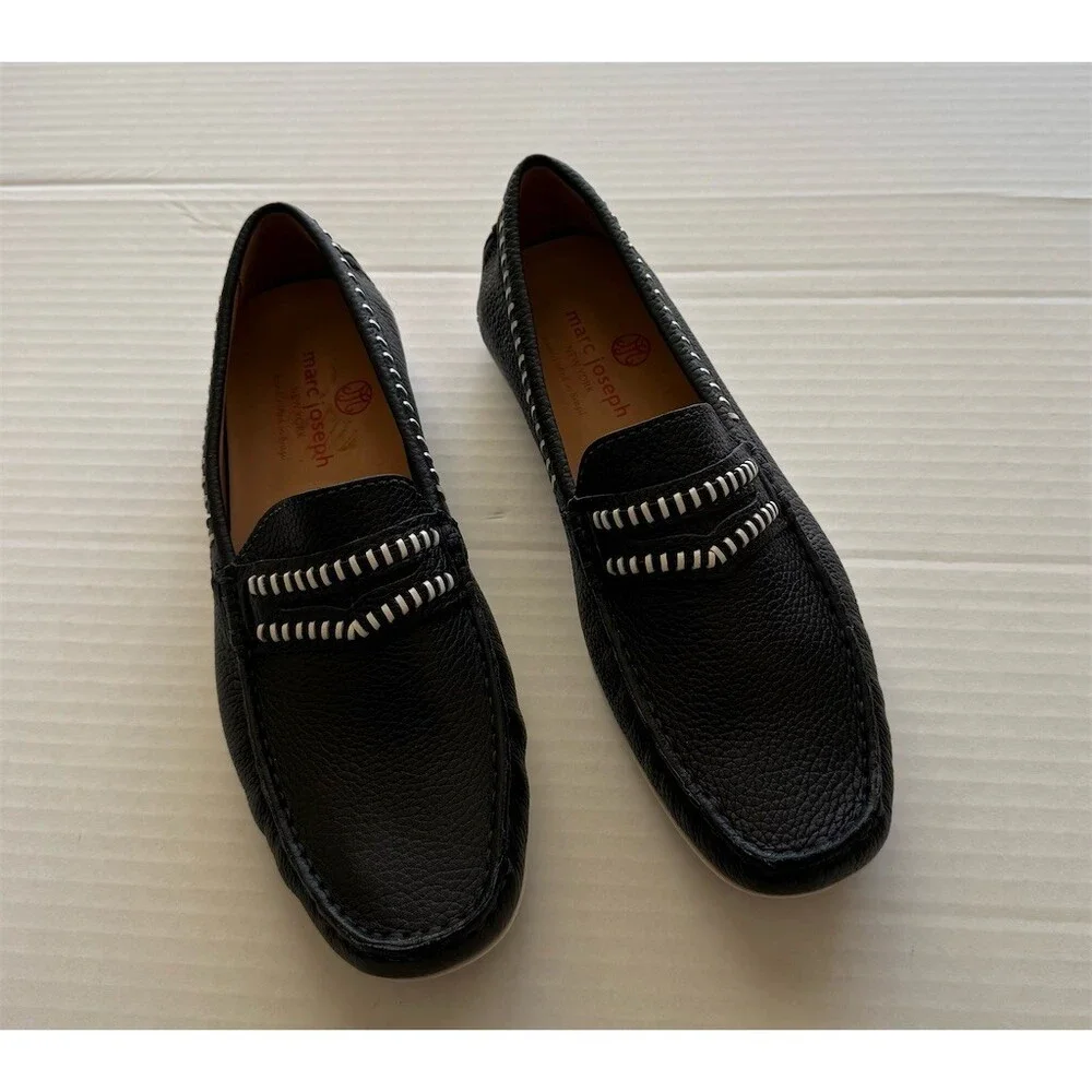 Marc Joseph New York Men's Penny Loafers Black Contrast Stitch Slip-On